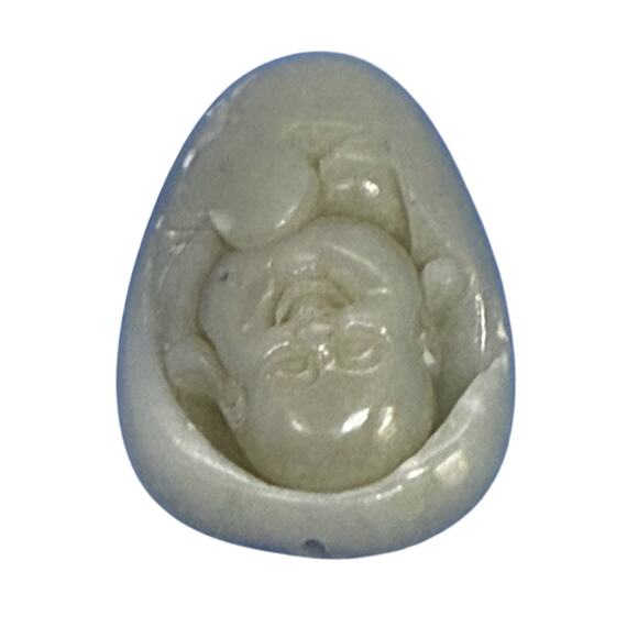 Chinese Polished Nephrite Jade Carved Smiling Buddha 1 1/2” Tall Pendant - Picture 5 of 14